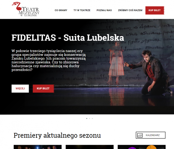 Zrzut ekranu prezentujący nową stronę internetową Teatru Muzycznego w Lublinie - nowości na stronie głównej